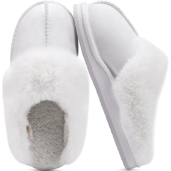 ⚡Women Snow White Suede Fluff Dual Memory Foam Arch Support Warm Scuff Slipper - Picture 7 of 7